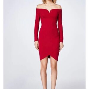 Nicole Miller Collection Off Shoulder Red Dress
